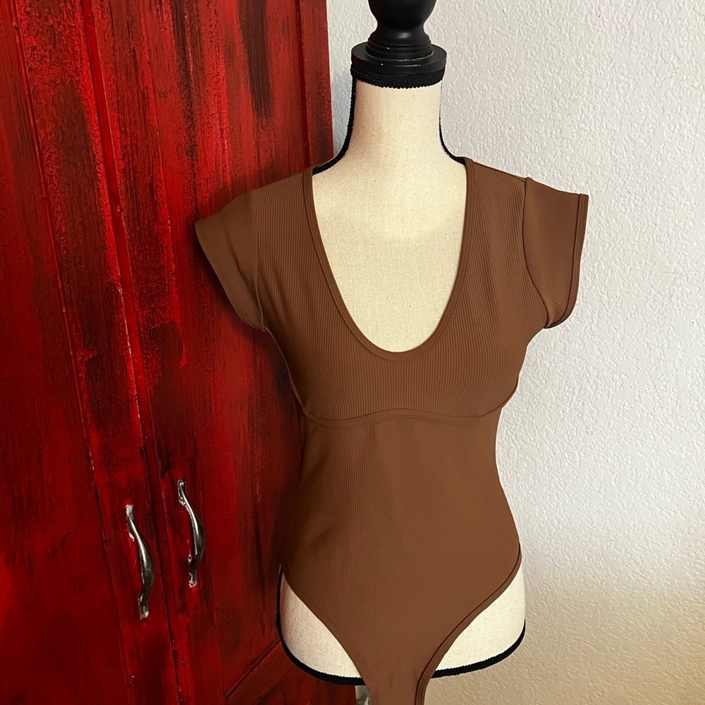 Brown Ribbed Bodysuit